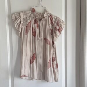 Light Pink Flutter Sleeve Blouse with Rose Print